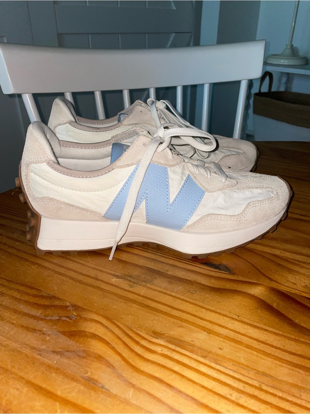New Balance 327 Timberwolf Sneakers In Sea Salt/light Chrome Blue Womens Sz 9